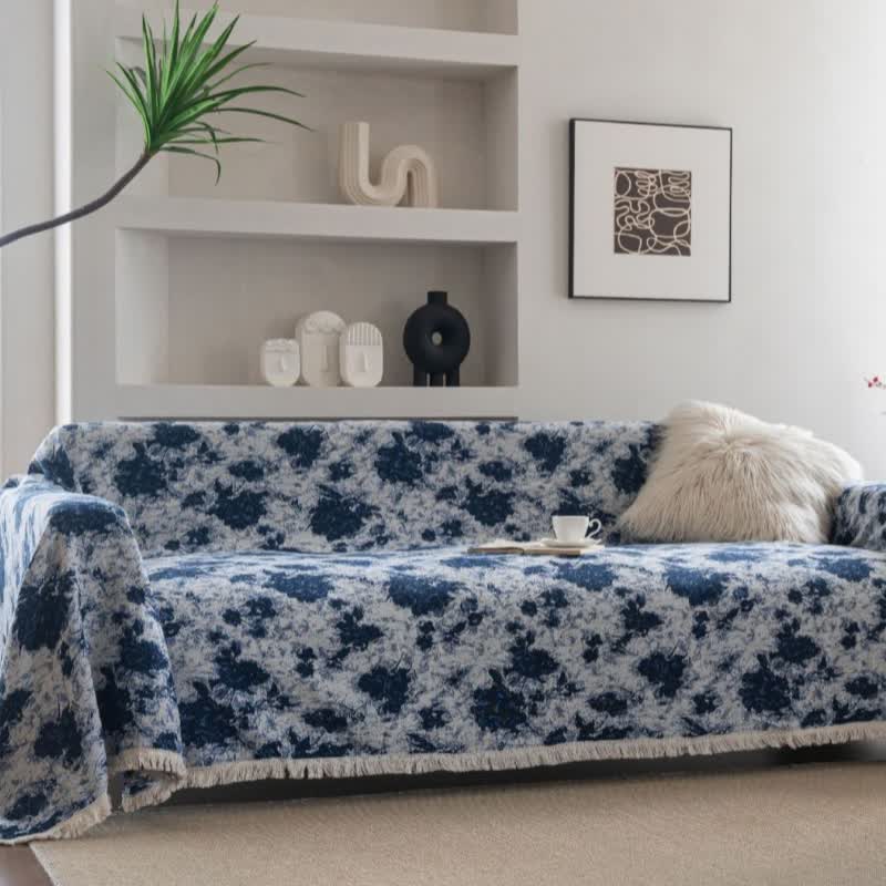 Blue Abstract Jacquard Sofa Throw Blanket - 71" x 134" - image 1