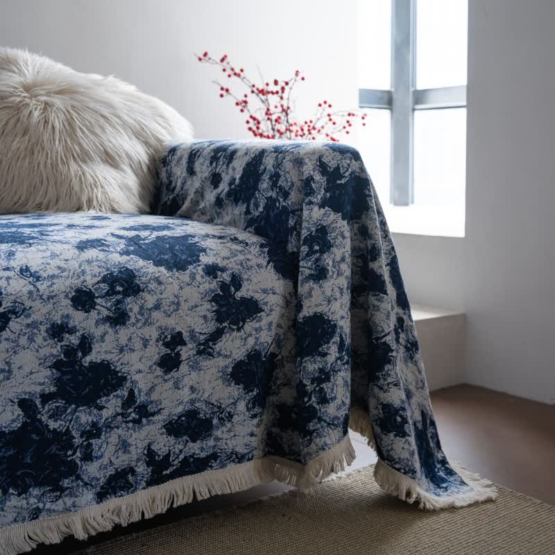 Blue Abstract Jacquard Sofa Throw Blanket - image 5
