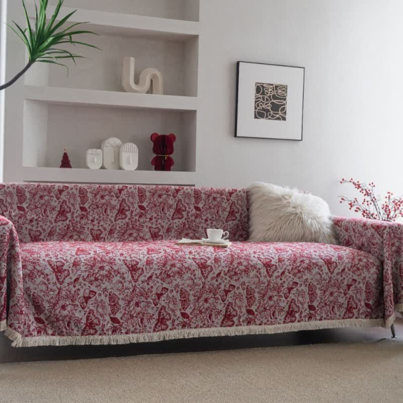Red Butterfly Floral Sofa Throw Blanket - image 3