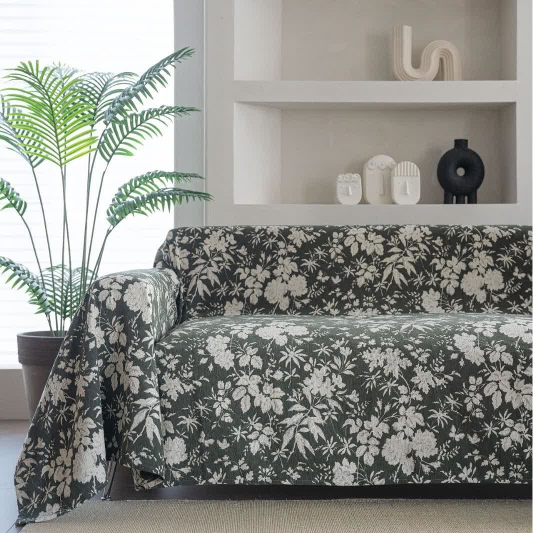 Poppy Floral Leaf Sofa Throw Blanket - Dark Green - 71" x 134" - image 1