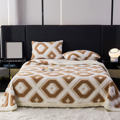 Geometric Pattern Jacquard Sherpa Blanket - Light Coffee - Queen - image 15