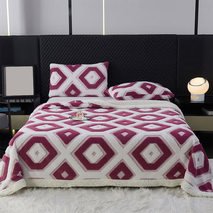 Geometric Pattern Jacquard Sherpa Blanket - Purple - Queen - image 12