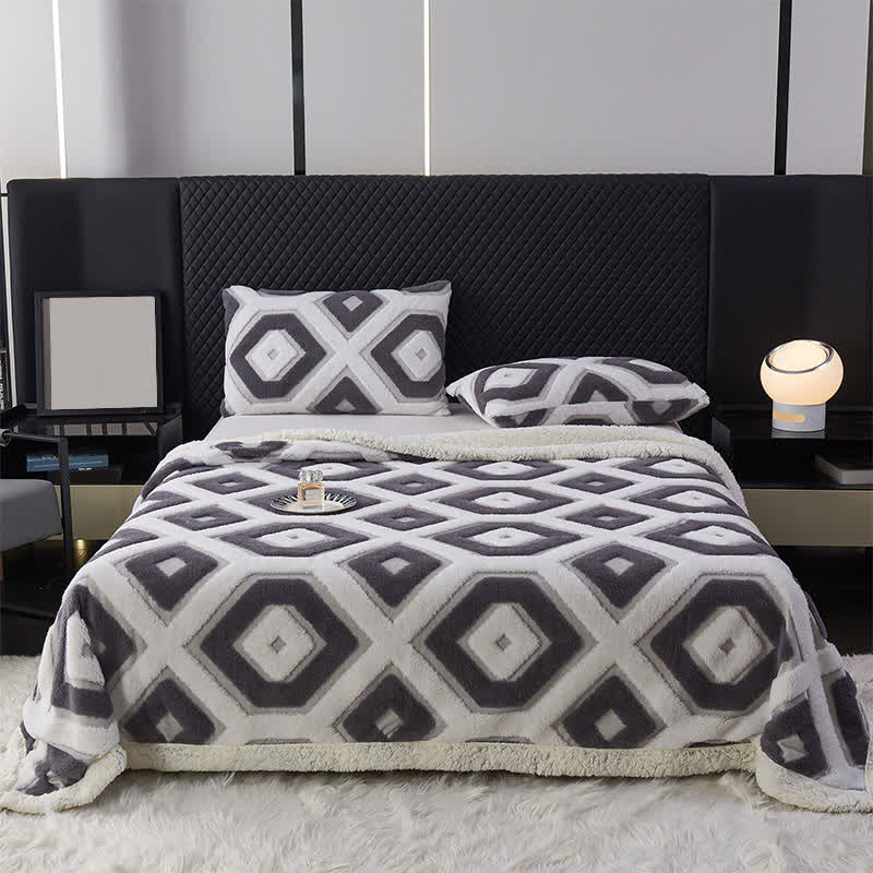 Geometric Pattern Jacquard Sherpa Blanket - Dark Grey - Queen - image 14