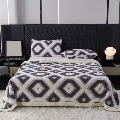 Geometric Pattern Jacquard Sherpa Blanket - Dark Grey - Queen - image 14