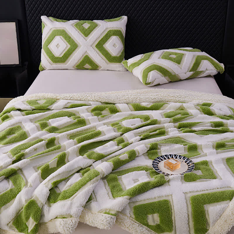 Geometric Pattern Jacquard Sherpa Blanket - image 5