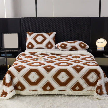 Geometric Pattern Jacquard Sherpa Blanket - Dark Coffee - Queen - image 16