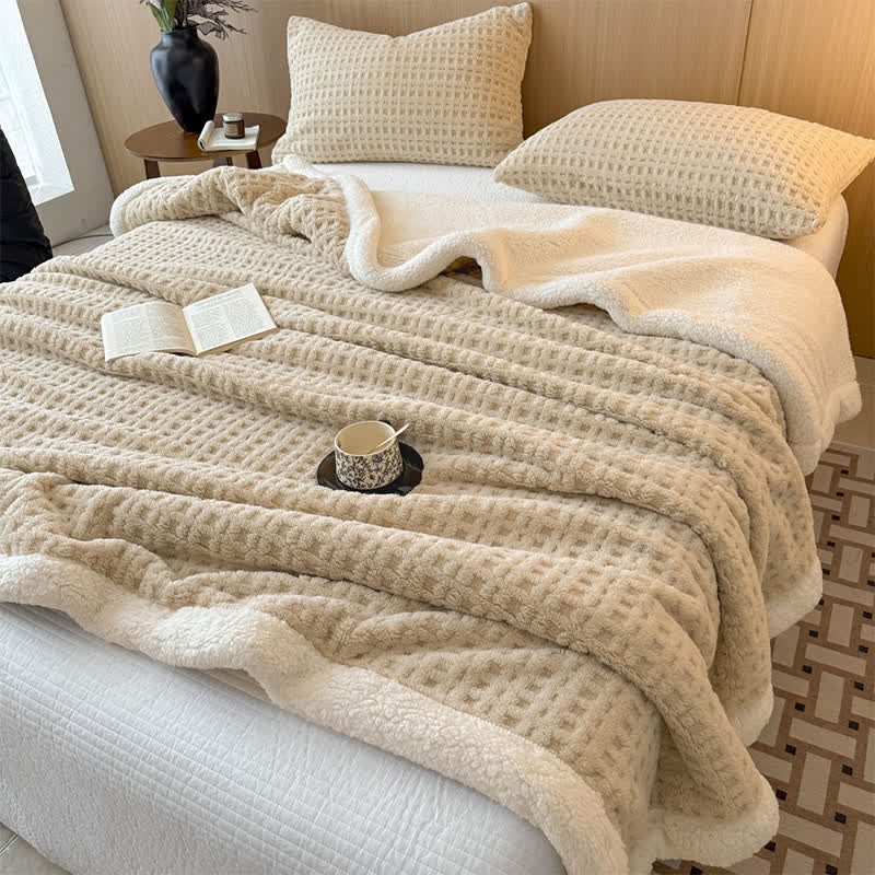 Textured Waffle Sherpa Throw Blanket - image 2