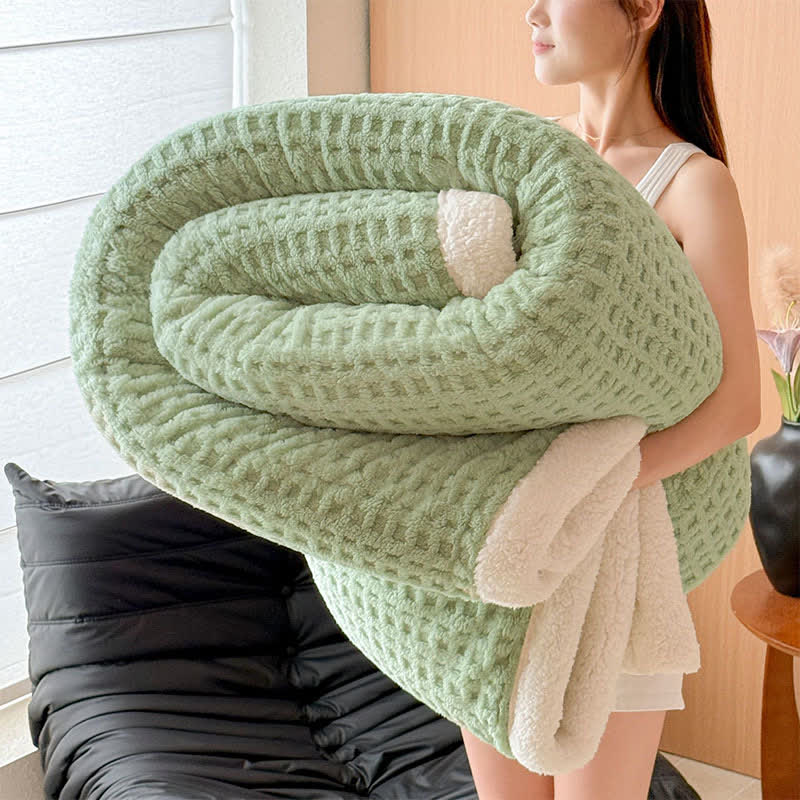 Textured Waffle Sherpa Throw Blanket - Light Green - Queen - image 9