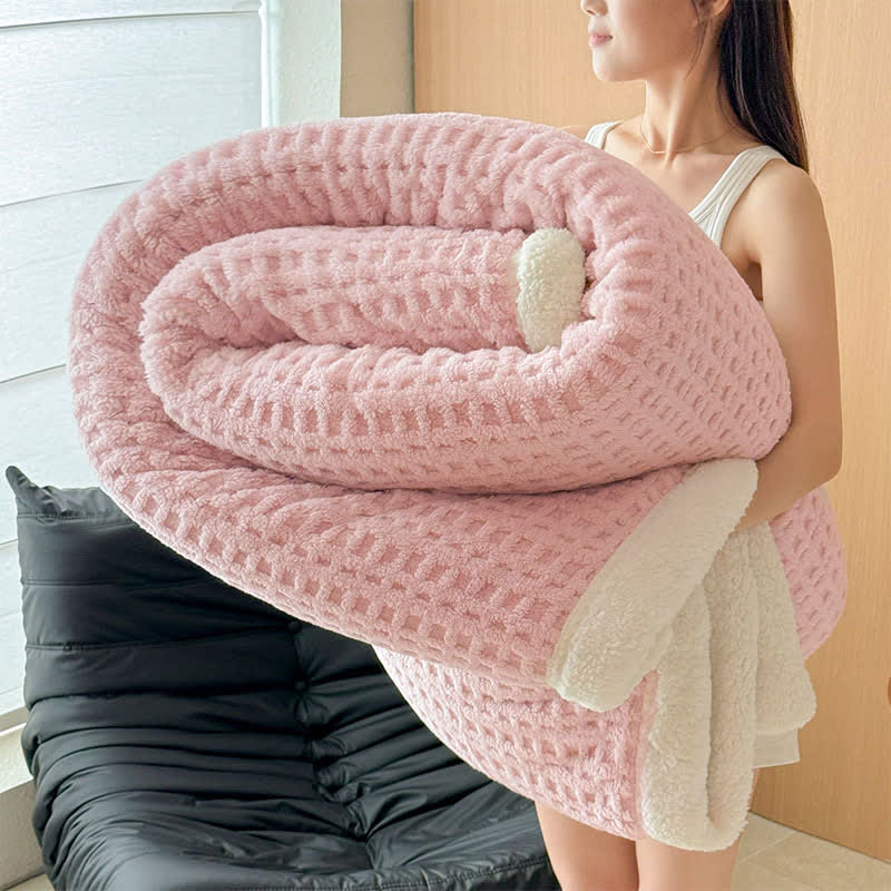 Textured Waffle Sherpa Throw Blanket - Light Pink - Queen - image 13