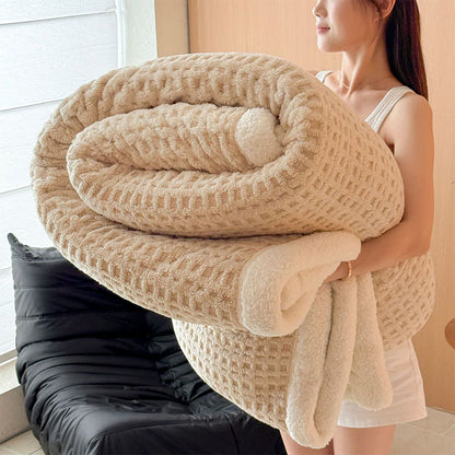 Textured Waffle Sherpa Throw Blanket - Khaki - Queen - image 5