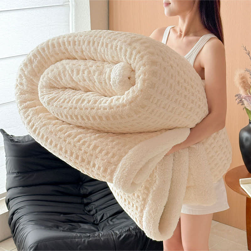 Textured Waffle Sherpa Throw Blanket - White - Queen - image 11