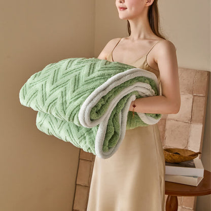 Modern Chevron Jacquard Warm Blanket - Green - Queen - image 8