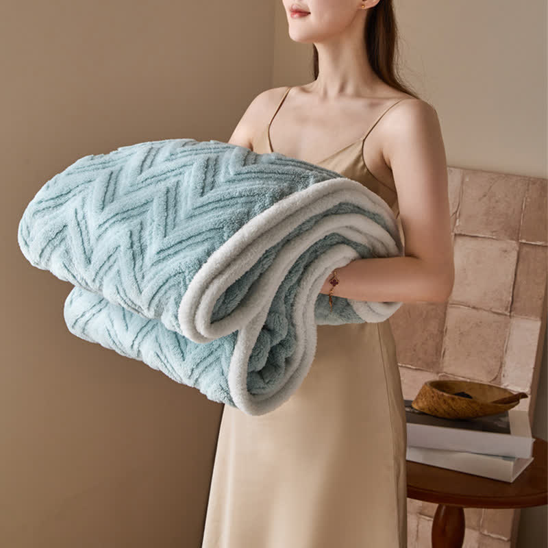 Modern Chevron Jacquard Warm Blanket - Sky Blue - Queen - image 18