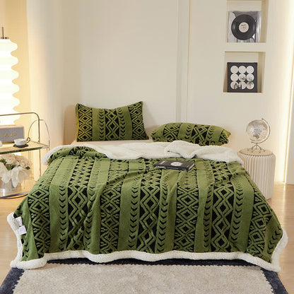 Striped Diamond Jacquard Warm Blanket - Green - Queen - image 15