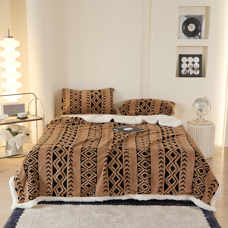Striped Diamond Jacquard Warm Blanket - Coffee - Queen - image 14