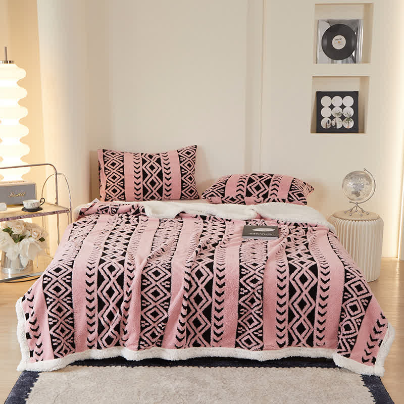 Striped Diamond Jacquard Warm Blanket - Pink - Queen - image 1