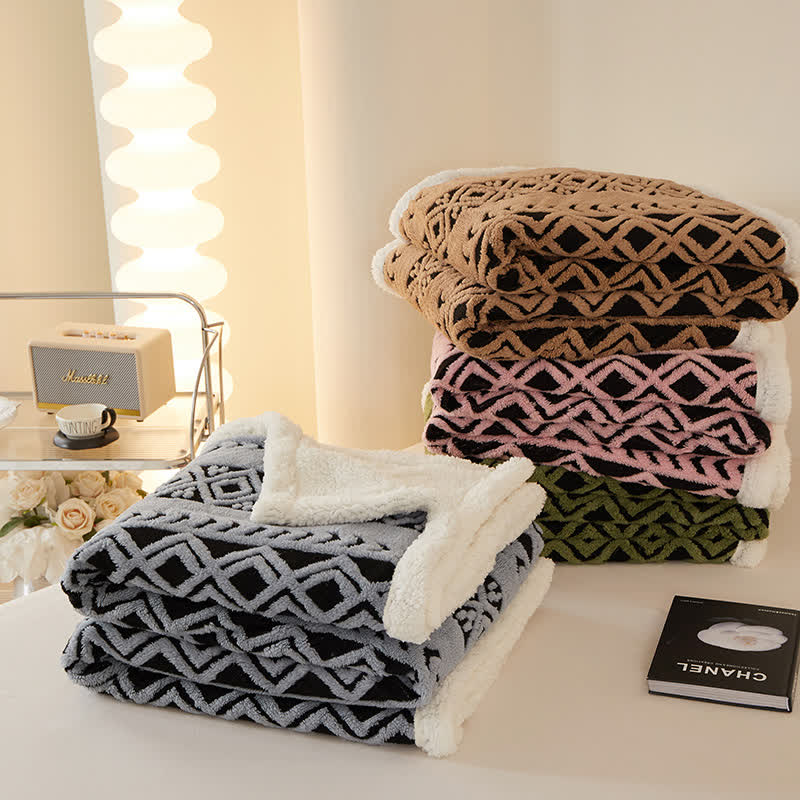 Striped Diamond Jacquard Warm Blanket - image 2