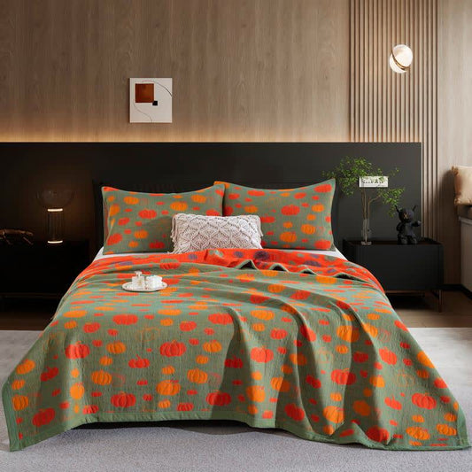 Pumpkin Organic Cotton Sheet Bedspread - Green - 2PCS Pillowcases - 20" x 36" - image 1