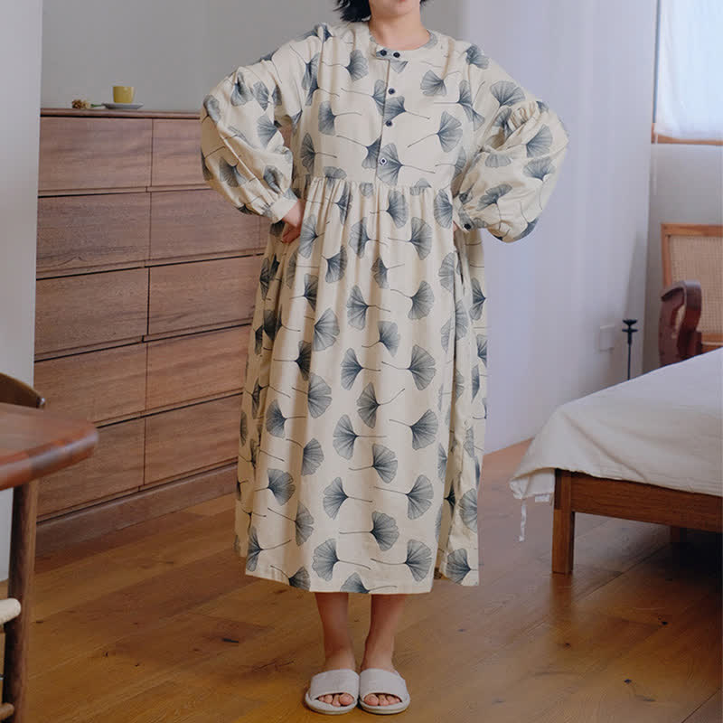 Brushed Cotton Ginkgo Leaf Button Nightgown - L - image 0
