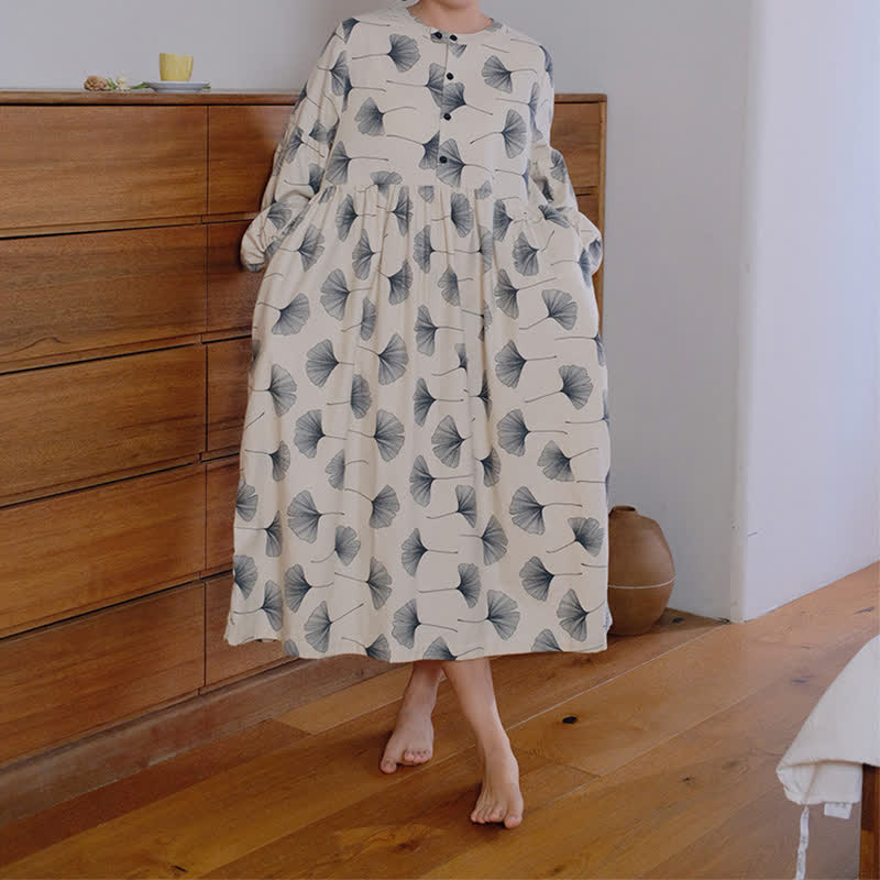 Brushed Cotton Ginkgo Leaf Button Nightgown - image 2