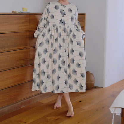 Brushed Cotton Ginkgo Leaf Button Nightgown - image 2