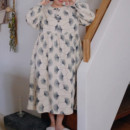 Brushed Cotton Ginkgo Leaf Button Nightgown - image 3