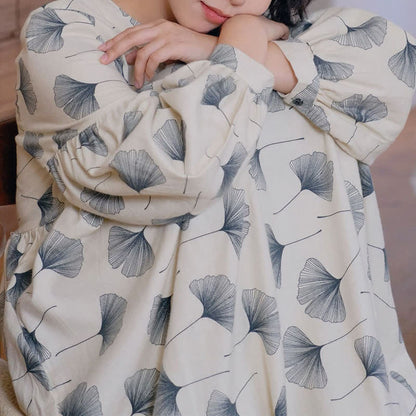 Brushed Cotton Ginkgo Leaf Button Nightgown - image 8