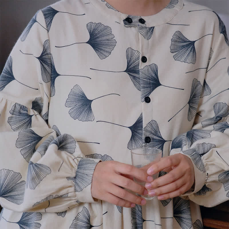 Brushed Cotton Ginkgo Leaf Button Nightgown - image 6