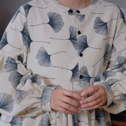 Brushed Cotton Ginkgo Leaf Button Nightgown - image 6