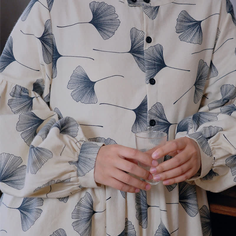 Brushed Cotton Ginkgo Leaf Button Nightgown - image 9