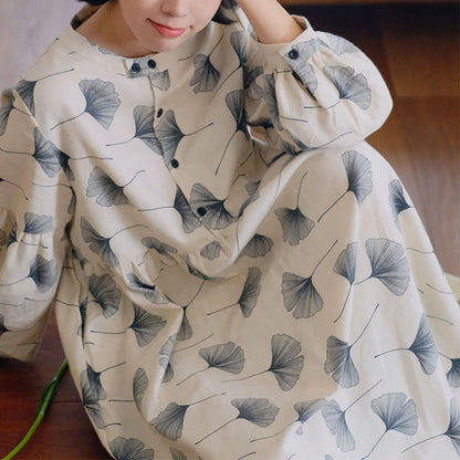 Brushed Cotton Ginkgo Leaf Button Nightgown - image 7