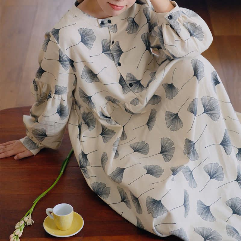 Brushed Cotton Ginkgo Leaf Button Nightgown - image 5