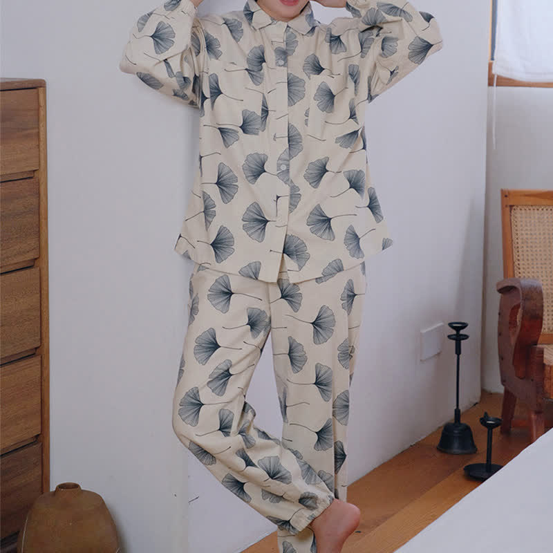 Brushed Cotton Ginkgo Leaf Pajama Jammies - XL - image 1