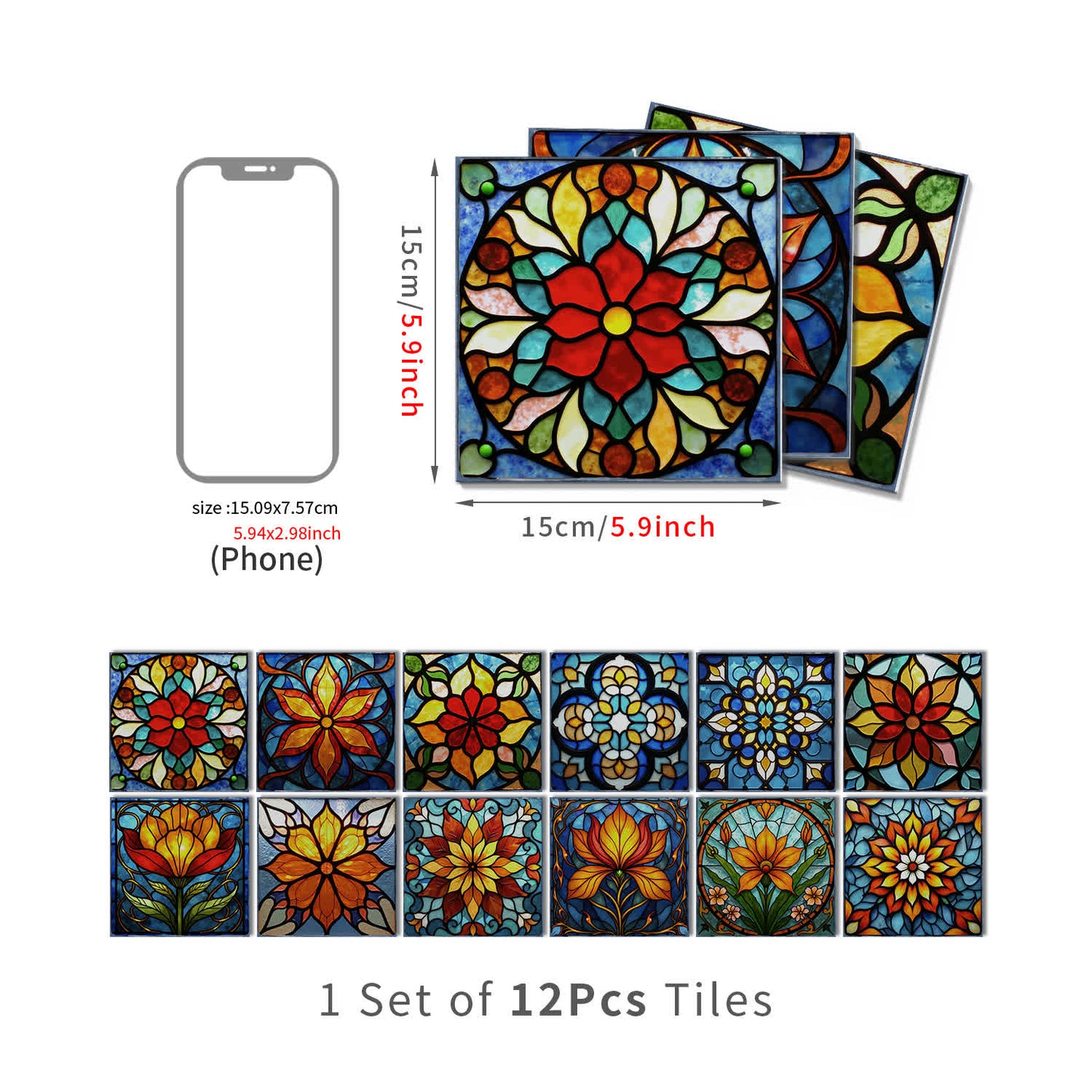 Boho Style Floral PET Foam Tile Wall Decals - 12PCS - 6" x 6" - image 6