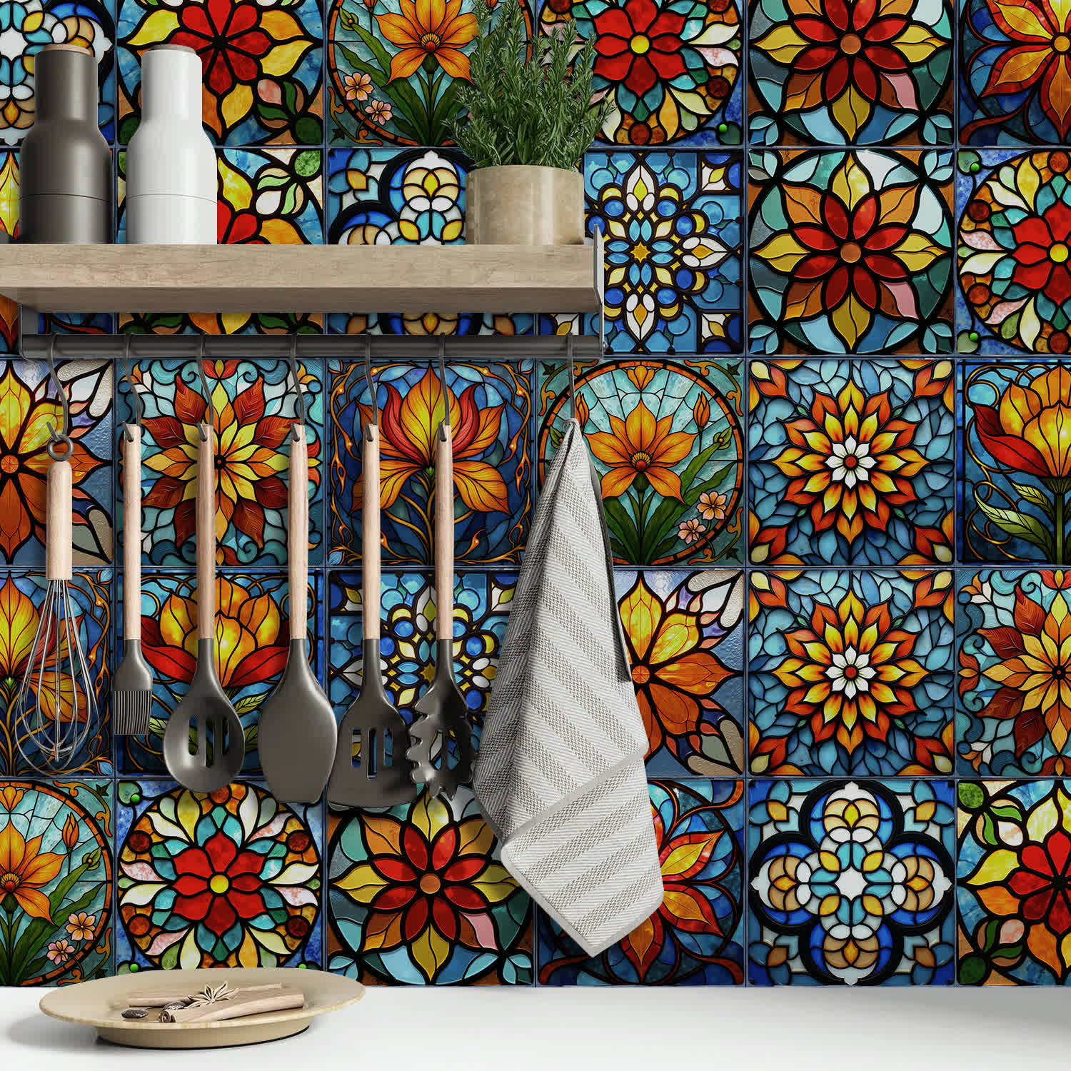 Boho Style Floral PET Foam Tile Wall Decals - image 4