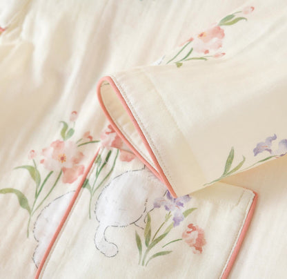 Cotton Gauze Floral Cat Kimono Pajamas - image 8