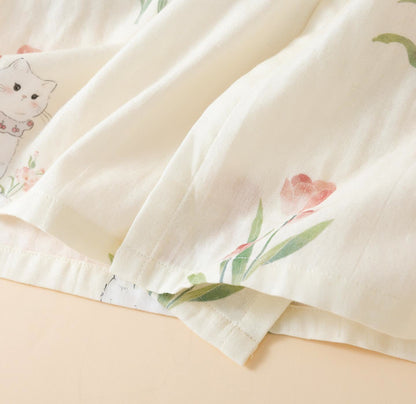 Cotton Gauze Floral Cat Kimono Pajamas - image 5