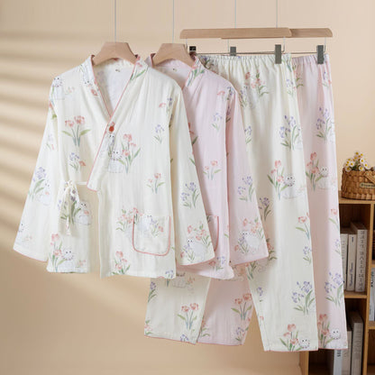 Cotton Gauze Floral Cat Kimono Pajamas - image 0