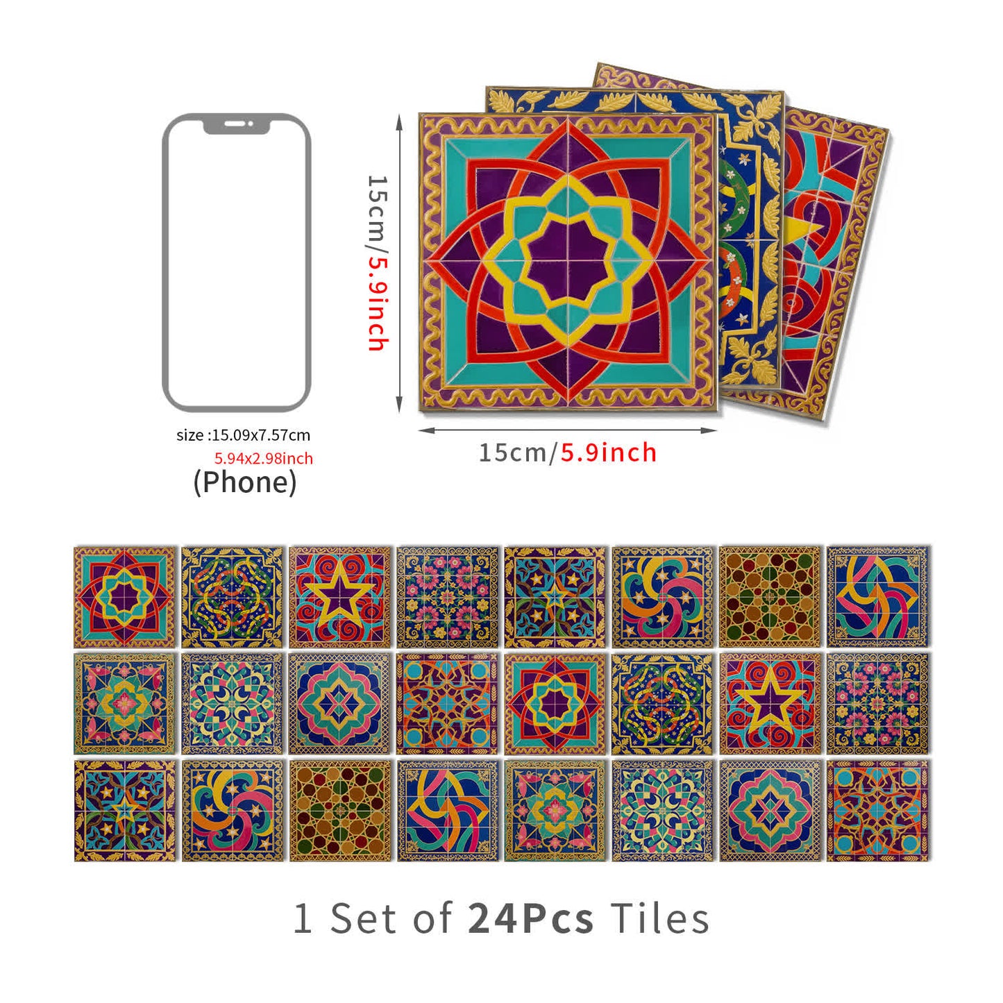 Peel & Stick Boho Waterproof Tile Wall Decals - 24PCS - 6" x 6" - image 11