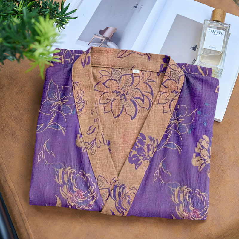 Ownkoti Two-Tone Peony Cotton Gauze Kimono Robe - image 2