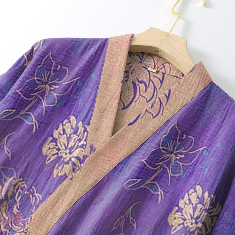 Ownkoti Two-Tone Peony Cotton Gauze Kimono Robe - image 3