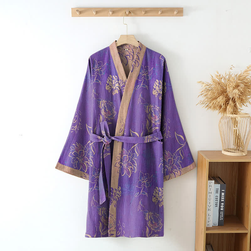 Ownkoti Two-Tone Peony Cotton Gauze Kimono Robe - image 1