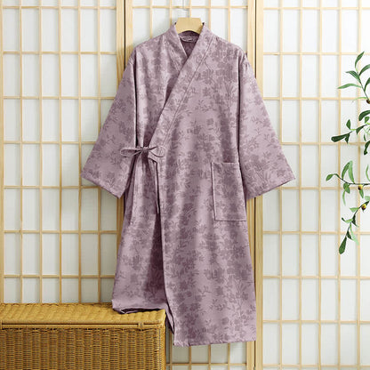 Subtle Floral Kimono Robe with Pocket - Purple - XL - image 10