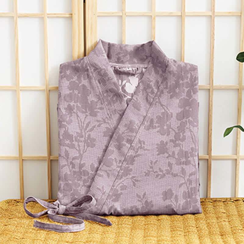 Subtle Floral Kimono Robe with Pocket - image 11