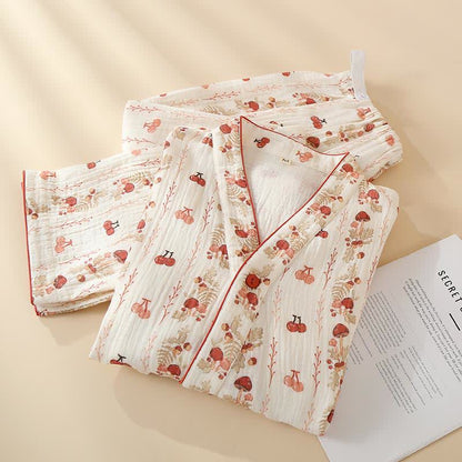 Cotton Gauze Cherry Mushroom Kimono Pajamas - image 1