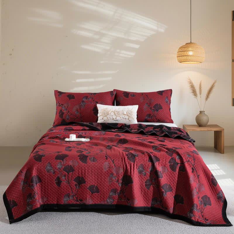 Ownkoti Orange Ginkgo Leaf Cotton Reversible Quilt - Red & Black - Quilt with 2pcs Pillowcases - King - image 21