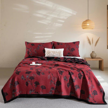 Ownkoti Orange Ginkgo Leaf Cotton Reversible Quilt - Red & Black - Quilt with 2pcs Pillowcases - King - image 21