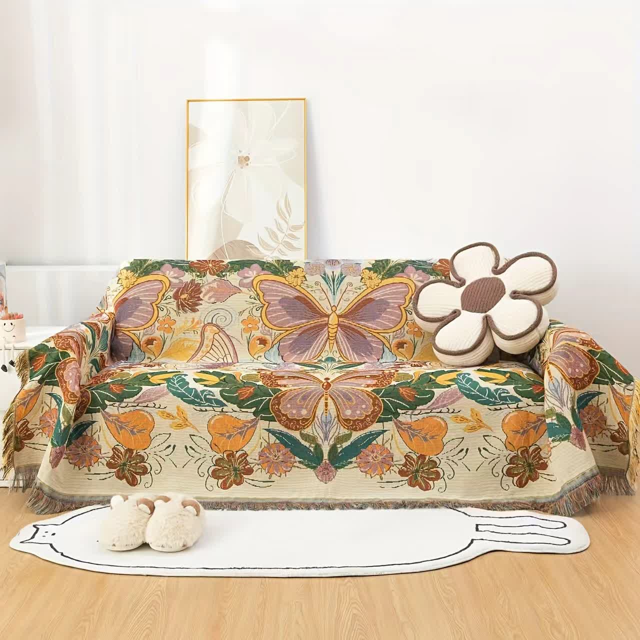 Colorful Floral Blossom Sofa Throw Blanket - 71" x 134" - image 0