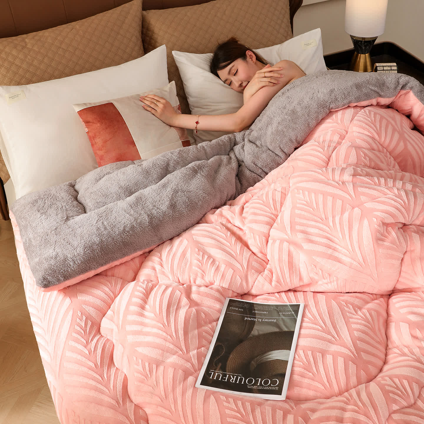 Luxury Embossed Fleece Throw Blanket - Pink - King - image 11