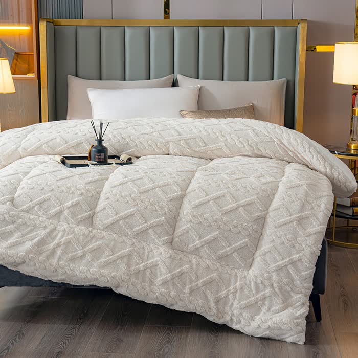 Luxury Diamond Embossed Sherpa Throw Blanket - Beige - King - image 6